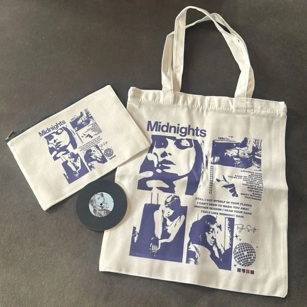 Taylor Swift Midnights Album Tote Bag & Cosmetic Make Up Bag Bundle NEW